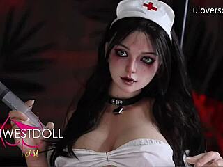 Dark devilish halloween nurse sex doll gets fucked hard by patient