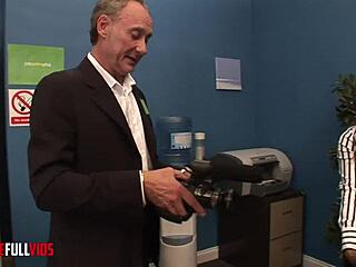 Hot Ebony Busty Brunette Fucks Old Boss at Office After Interview Cumshot