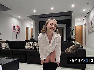 Blonde Stepdaughter Eva Nyx Does Naughty Deepthroat to Stepdad POV