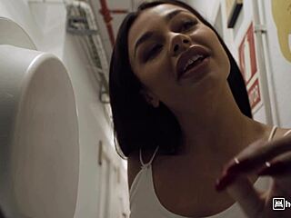 squirting brunette fucks hard in pov nearly busted by janitor 😱 part 1