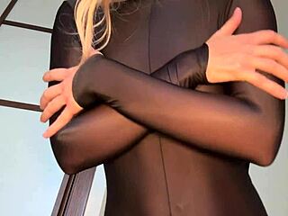 blonde slut in stockings moans through anal creampie pounding