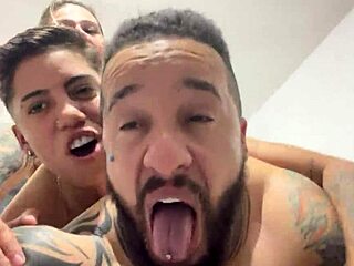 Deep thrusts fill ass and pussy until they cum together