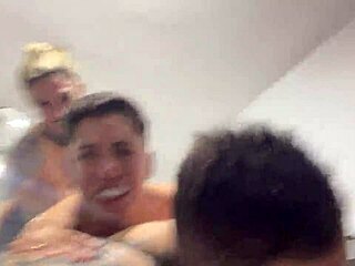 Deep thrusts fill ass and pussy until they cum together