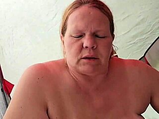 sneaky creampie drops deep in big tit milf's ass during tent camping