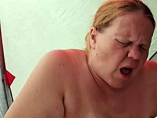 sneaky creampie drops deep in big tit milf's ass during tent camping