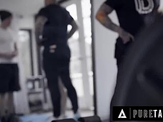 How does sarah vandella ride and deepthroat the football star to motivate him at the office?