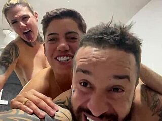 Deep thrusts fill ass and pussy until they cum together