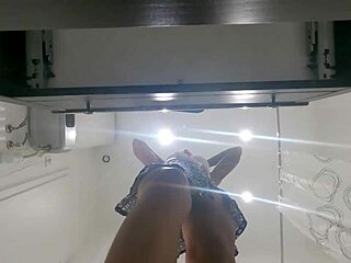 petite brunette babe strips panties to flash tight shaved pussy