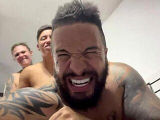 Deep thrusts fill ass and pussy until they cum together