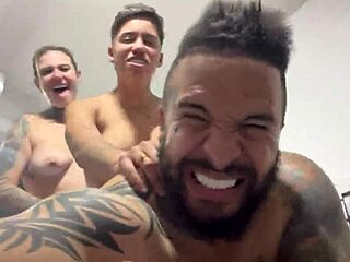 Deep thrusts fill ass and pussy until they cum together