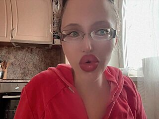 Kinky Woman in Glasses Flaunts Huge Assets and Long Nails Fetish