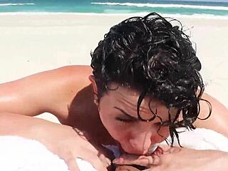 wanna see this skinny brunette deepthroat on beach with cumshot facial finish?