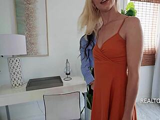 Petite Young Lesbians Seduce Cute Realtor for Tight Discount Sex