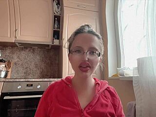 Kinky Woman in Glasses Flaunts Huge Assets and Long Nails Fetish