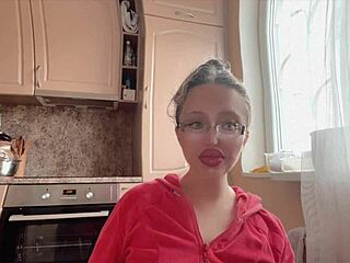 Kinky Woman in Glasses Flaunts Huge Assets and Long Nails Fetish