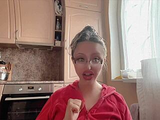 Kinky Woman in Glasses Flaunts Huge Assets and Long Nails Fetish