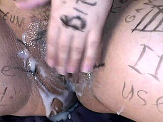 Cheating Wife's Big Boobs Marked Dirty for Fake Bukkake Cumshot