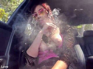 italian milf flashes huge tits big hard nipples smoking horny in car fetish tease