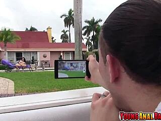 sunbathing kimber woods oiled ass fucked hard poolside by voyeur