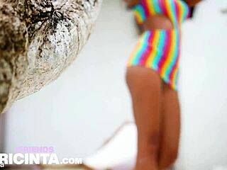 Putri Cinta Gropes Shaved Pussy and Tanned Boobs