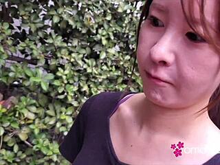 We sneak into the public toilet for juicy shaved pussy pounding