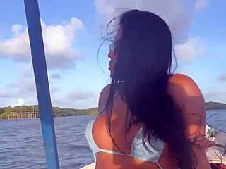 Brazilian latina wife slips bikini aside on boat for slutty pov riding tease