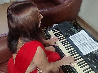 stepmom's piano session interrupted by stepson's rough doggystyle pounding