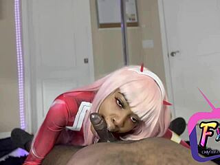 ebony zero two cosplay petite pussy rides black cock cowgirl