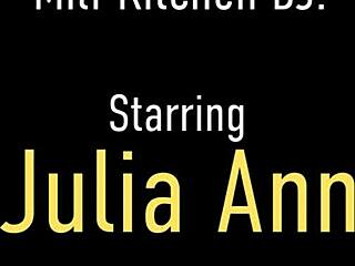 busty cougar julia ann drops to knees deepthroating big cock cum in kitchen