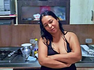 squirting orgasm right in the kitchen for my stepson wanna join as my new one