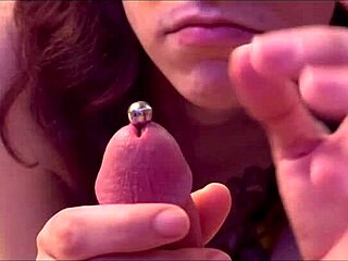 amateur close-up sounding shows extreme pre-cum leak during cock rub with toys