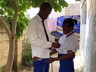 school classmate bends over for outdoor fuck