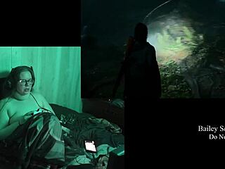 Brunette BBW gamer with big natural tits and glasses plays Alan Wake 2 naked part 19