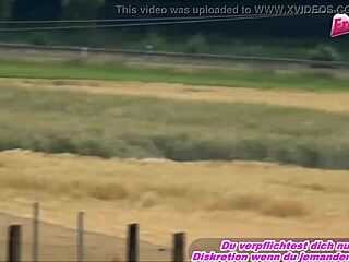 German housewife teases outdoors by car with dirty whispers