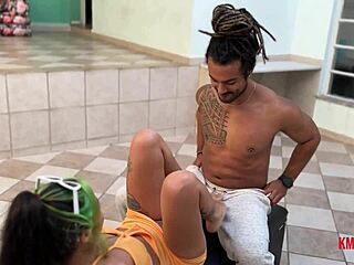 Morena uses her bare feet for teasing footjob and ends up fully creamed