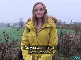 petite czech blonde coed with big ass cums hard on cock in public garage pov