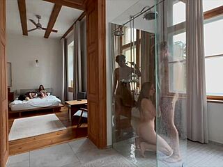 Naughty Horny Blondes Suck Monster Cocks in Steamy Shower Orgy