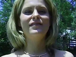 blonde with hairy cunt and fake tits drilled poolside