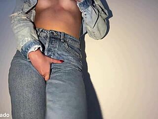 girl next door soaks jeans in desperate pee closeup