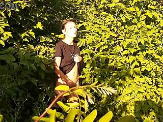 Risky brunette masturbates pussy outdoors in nature cums with wild orgasm!