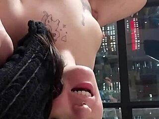 Curvy big natural tits gothic girlfriend homemade footjob blowjob rough fuck cum on ass pt 2