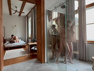 Naughty Horny Blondes Suck Monster Cocks in Steamy Shower Orgy