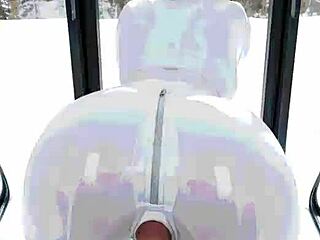 weekend ski resort part 3 my brunette catsuit leather titty fuck outdoors