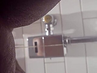 Bound ebony granny pisses wet pussy in public bathroom at rest stop
