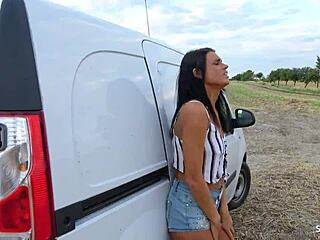 German latina secretary risks outdoor raw fuck cum on pierced ass!