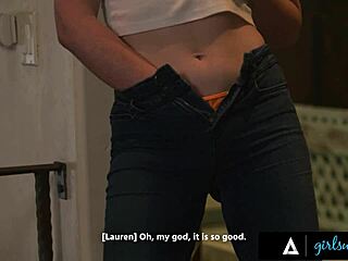 girlsway lauren phillips moans as roommate charlie joins dildo ride