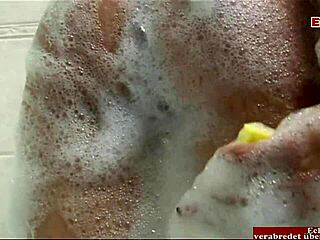 hairy 18+ teen slut with natural tits rubs clit to intense orgasm in steamy bathtub