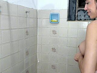 hey this skinny babe loves bareback pounding in the shower