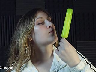 A slobbery wet babe sucks popsicle with fetish mouth sounds in pov asmr