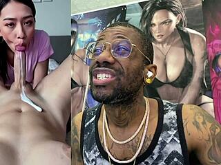 trans punk girl's wild spit-lubed cock throbs to throat cum pov